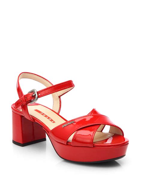 prada patent leather platform sandals red|Prada patent leather platform sandals.